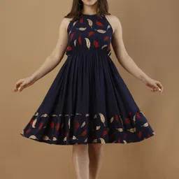 metronaut Women Fit and Flare Blue Above Knee/Mid Thigh Length Dress-picture-11