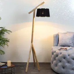 sapphire Black Iron Shade Tripod Floor Lamp With Wood Base image 1