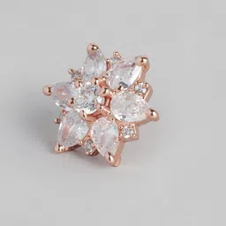 Zaveri Pearls White & Rose Gold-Plated Cubic Zirconia Floral Studs image 4