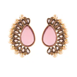 Priyaasi Gold-Plated Stones Studded Beads Beaded Contemporary Studs Earrings image 3