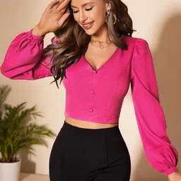 moshe Casual Regular Sleeves Solid Women Pink Top-picture-33