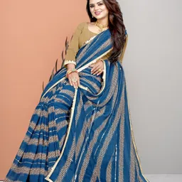 jayu Digital Print, Embroidered, Printed, Striped Bollywood Georgette Saree-picture-35