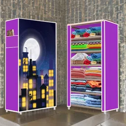poowerest 6 Tire Town Building Printed PVC Collapsible Wardrobe-picture-41
