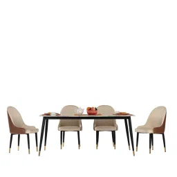durian Octavia Marble Top 6 Seater Dining Set in White Pearl & Cream Beige Colour image 5