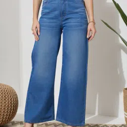 Shein Full Length Semi-Elasticated Waist Mid Wash Jeans image 1
