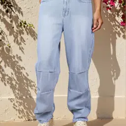 Shein Full Length Knee Pleated Mid Wash Jeans-picture-35