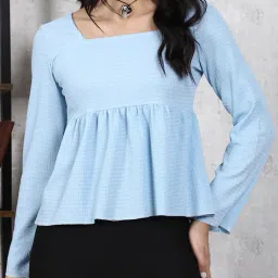 Shein Square Neck Bell Sleeves Textured Peplum Top image 1