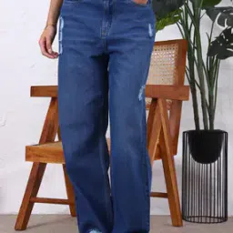 Shein Street Mid Wash Distressed Frayed Hem Wide Leg Jeans-picture-47