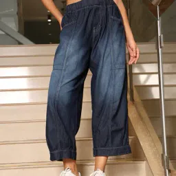 Shein High Rise Ankle Length Mid Wash Panelled Jeans image 1
