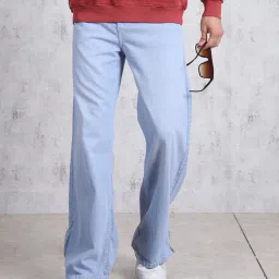 Shein Full Length Low Rise Light Wash Jeans with Ankle Zip image 1