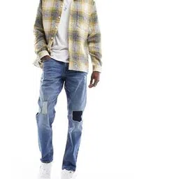 Men Light-Wash Stretch Slim Fit Jeans with Patch Work-image-47