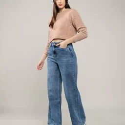 lee cooper Women Mid-Wash High-Rise Wide-Leg Jeans image 1