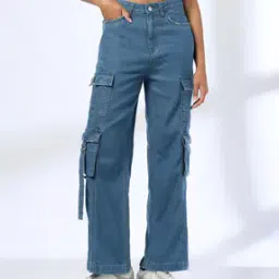 dnmx Women High-Rise Wide-Leg Cargo Jeans-picture-17