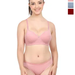 PIBU Pack of 3 Cotton Non Padded Bra & Mid-Rise Briefs-picture-14