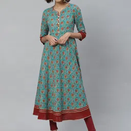YASH GALLERY Floral Printed Cotton A-Line Kurta image 1