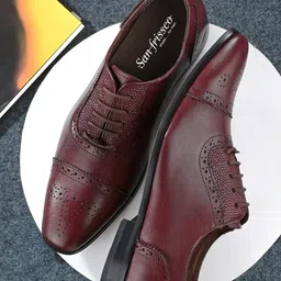 San Frissco Men Maroon Red Solid Formal Leather Borgues Shoes-picture-40