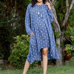 VASVI Ethnic Motifs Print Puff Sleeve A-Line Midi Dress image 1