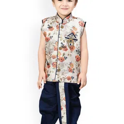 Jeetethnics Boys Navy Blue & Off-White Printed Kurta with Dhoti Pants-picture-29