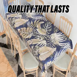 Kuber Industries Blue 7 Beige Printed 8 Seater Dining Table Cloth Cover image 4