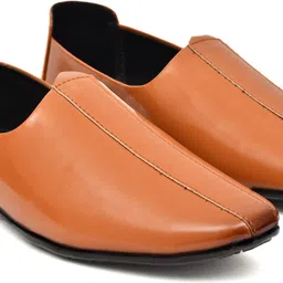 rokson Tan Stylish Slip-On Nagra Shoe for Men" Loafers For Men image 3