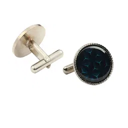 Tossido Blue & Gold-Toned Printed Design Metal Cufflink image 5