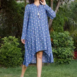 VASVI Ethnic Motifs Print Puff Sleeve A-Line Midi Dress image 5
