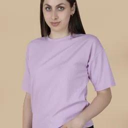 vdtrend Women Solid Round Neck Wool Blend Purple T-Shirt-picture-12