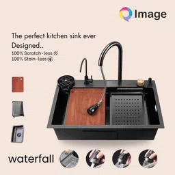q-image KITCHEN SINK MASTER [PIANO BLACK] [SERIES- 02] 30"*18" {HEAVY DUTY} {SS-304] MODULAR KITCHEN SINK WORKSTATION [DISH WASHER] KITCHEN SINK TAP [SINK TAPS] Under Counter Basin image 4