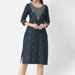 Span Floral Embroidered Straight Silk Kurta-picture-36