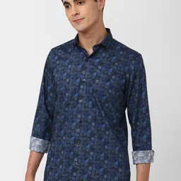 SIMON CARTER LONDON Slim Fit Geometric Printed Opaque Casual Pure Cotton Shirt-image-99