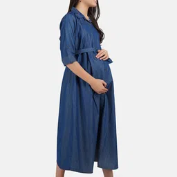 KOI SLEEPWEAR Blue Denim Maternity Shirt Midi Dress image 2