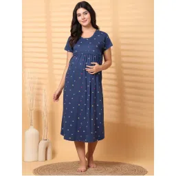 Secret Wish Navy Blue Floral Hosiery Maternity Nighty Navy Blue-picture-18
