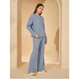 Sweet Dreams Blue Solid Shirt and Pyjama-image-3