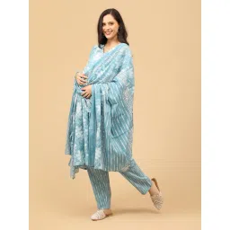 The Mom Store Faded Fine Maternity & Nursing Kurta & Pant With Dupatta image 5
