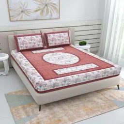 patricko Maroon Traditional 220 TC Cotton Double Queen Bedsheet with 2 Pillow Covers-picture-35
