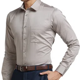 raymond Men Slim Fit Solid Cut Away Collar Formal Shirt image 3