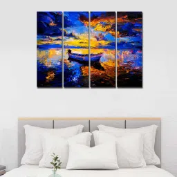 Blue Boat Canvas Wall Painting By VibeCrafts image 1