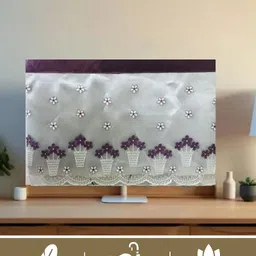 ANSHMJIMN White Floral Embroidered Fabric Cover for 28 inch LCD/LED TV - WHITE KUNJA 28 A image 3