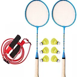 cloverbyte Combo Bullet Multicolour Set of 2 Piece Badminton Rackets with 6 Piece Plastic Shuttle Cock and Skipping Rope Badminton Kit image 3