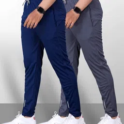 riksaw Pack of 2 Men Solid Dark Blue, Grey Track Pants image 3