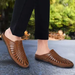 zixer Ethnic Wear Wedding Party Half Shoes For Men Mojri Casual Formal Back Open Shoe Loafers For Men-picture-31