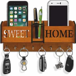 Sweet Home Wooden Key Holder With mobile Stand For Wall Decor Wood Key Holder-image-25