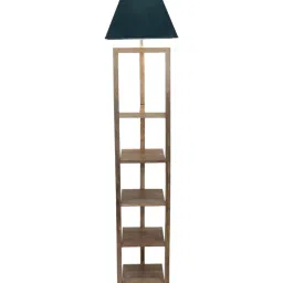 sapphire Studio15 Grey Fabric Shade Shelf Floor Lamp With Wood Base image 5
