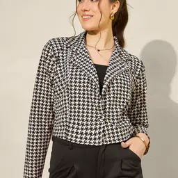 qioa Women Houndstooth Single Breasted Formal Blazer-picture-18