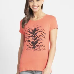 jockey 1361 Women Printed Round Neck Cotton Blend Orange T-Shirt-picture-36
