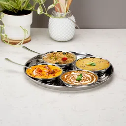 sumeet Pack of 7 Stainless Steel Stainless Steel Snack Serve / Namkeen Set of 7PC, Silver Dinner Set image 3