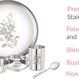 neelam Pack of 6 Stainless Steel Laser Etching Dinner Set of 6 Pcs Dinner Set image 4