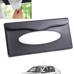 abjd Leatherite Universal Black Rectangle Tissue Holder For Office,Home,Car-180 Vehicle Tissue Dispenser image 1