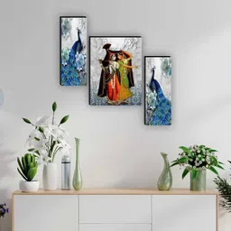 halre Set Of 3 Radha Krishna Wall Paintings For Home Décor Gift Items Digital Reprint 12 inch x 18 inch Painting image 3