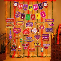 zyozique Multicolor Deepavali Decorations Banner,Photo Booth Props & Rice Light (Pack Of 32)-picture-35